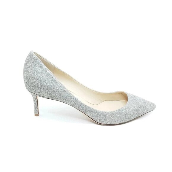Jimmy Choo Romy 60 Glitter Pumps Platinum Ice Dusty Pointed Toe Heels Size 41 - Picture 9 of 11